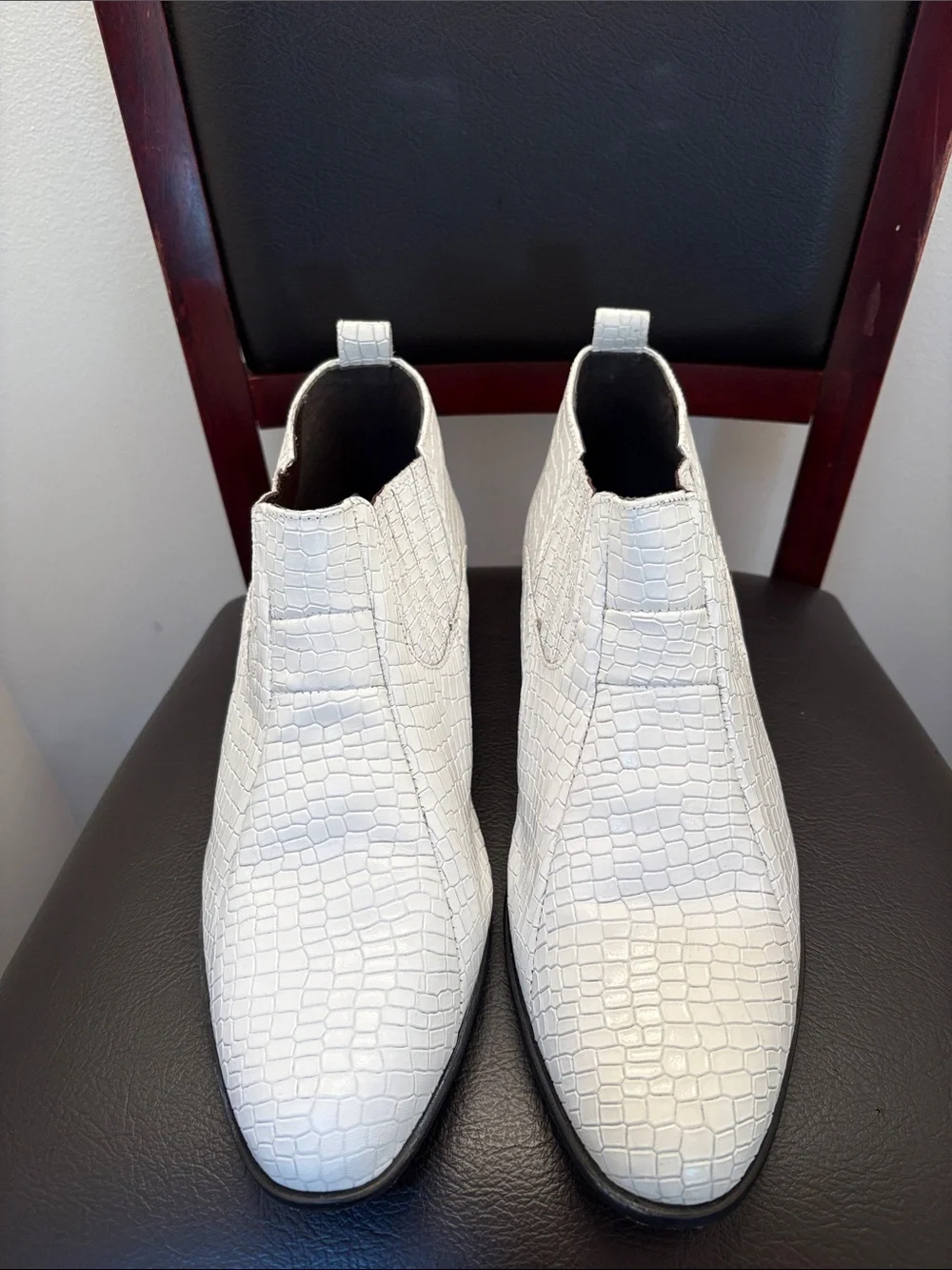 Men’s Stacy Adams Sandoval White Leather Boots - Cuban Style Slip-On Size 12W